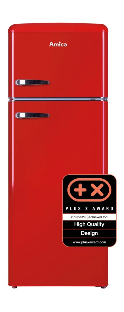 Amica KGC 15630 R Retro Kühl-/Gefrierkombination / Chili Red (Rot) / 144cm (H) x 55cm (B) x 62cm (T) / Retro-Design / Kühlschrank mit Gefrierfach