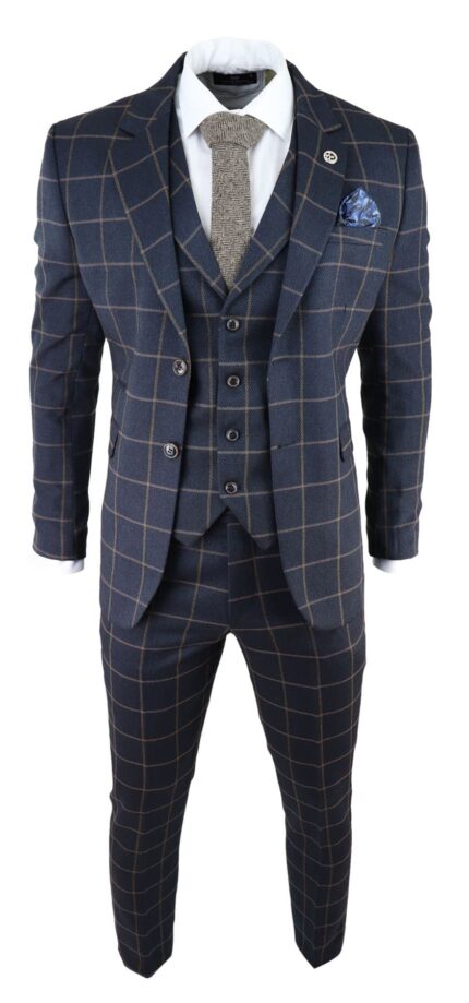 TruClothing.com Herrenanzug 3 Teilig Braun Kariert Hochzeit Party Design Tailored Fit